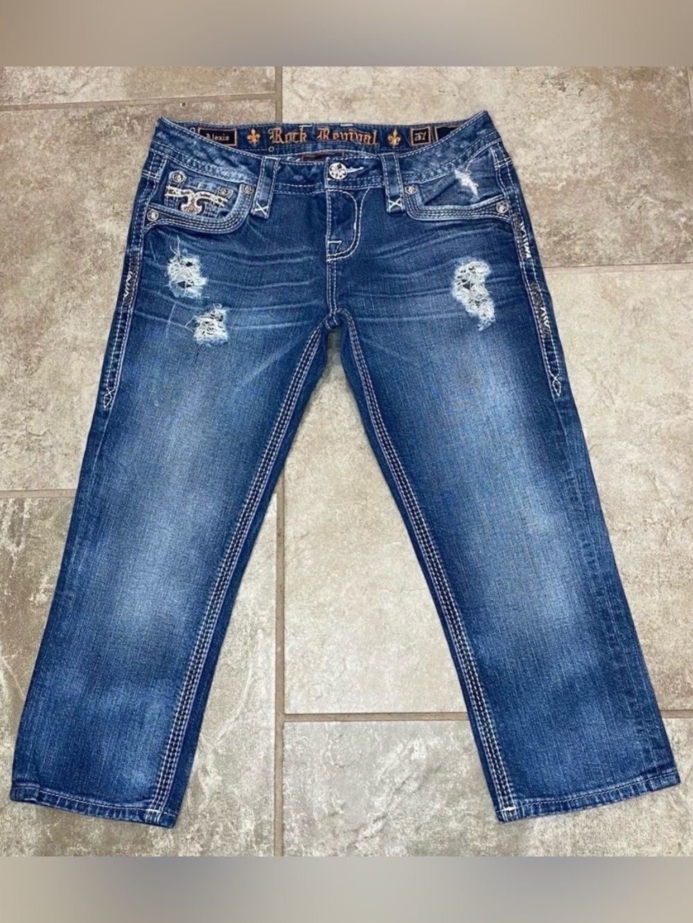 Rock Revival Alexia Crop Jeans Women’s 27 Low Rise Stretch Distressed EUC - Picture 4 of 13